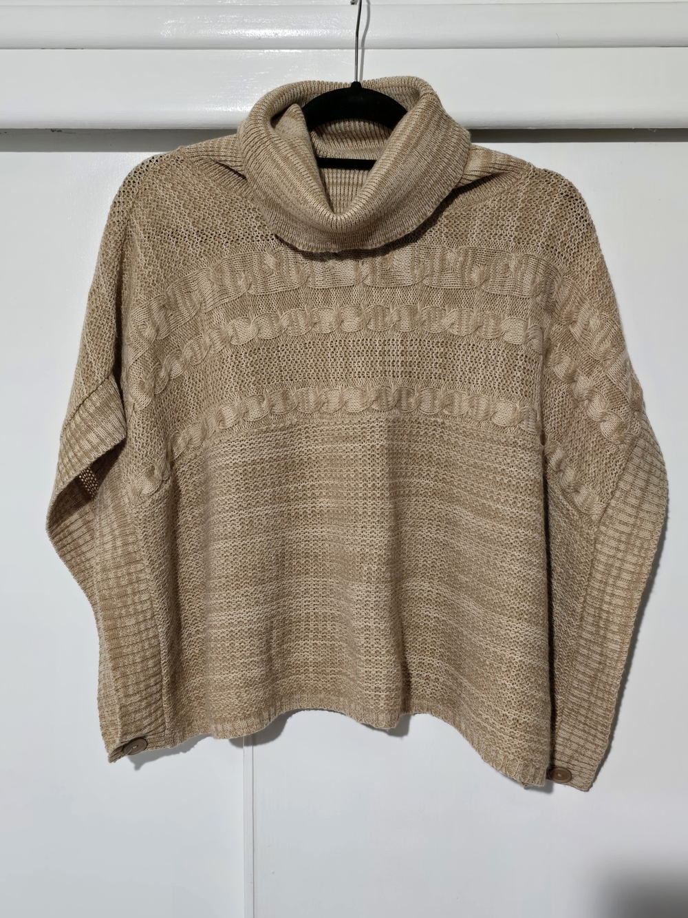 Turtleneck Cable-Knit Sweater - Beige